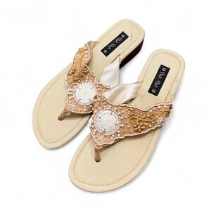 Vintage Cha Cha Beaded Embellished Sandals Women's 8 Boho‎ Chic